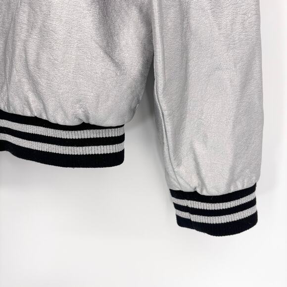 Disney Mickey Mouse Varsity Jacket S Bomber Full Zip Embroidery Silver Metallic - Picture 5 of 9